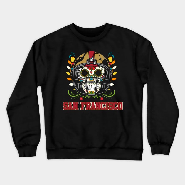 San Francisco Football Helmet Sugar Skull Crewneck Sweatshirt by TeddyTees